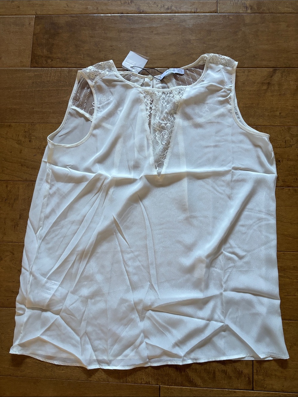 Mango White Lace-Trim Sheer Sleeveless Camisole - Women Intimates Sz XS NWT